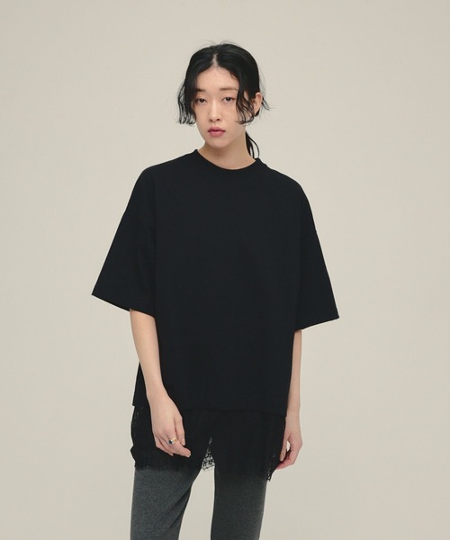eL（エル）の「【eL】Lace Layered TEE/647286（Tシャツ/カットソー・レディース・ブラック/オフホワイト・FREE）」の2枚目の写真