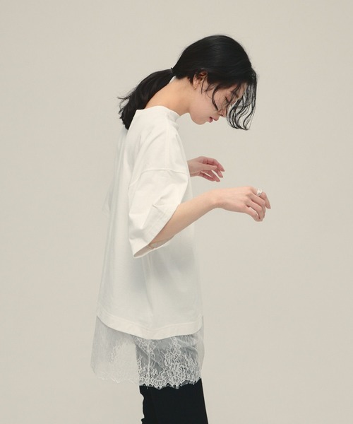 eL（エル）の「【eL】Lace Layered TEE/647286（Tシャツ/カットソー・レディース・ブラック/オフホワイト・FREE）」の6枚目の写真