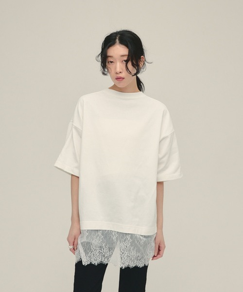 eL（エル）の「【eL】Lace Layered TEE/647286（Tシャツ/カットソー・レディース・ブラック/オフホワイト・FREE）」の7枚目の写真