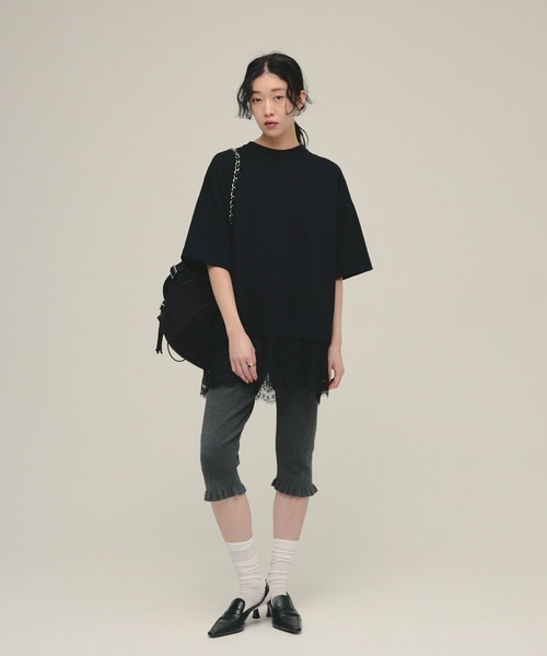 eL（エル）の「【eL】Lace Layered TEE/647286（Tシャツ/カットソー・レディース・ブラック/オフホワイト・FREE）」の9枚目の写真