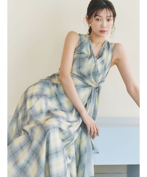ノットカシュクールチェックワンピース セール】ノットカシュクールチェックワンピース 【夏服】（ワンピース