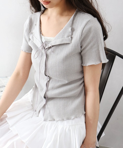 SpRay(スプレイ)の「フェイクレイヤードカーディガン(Tシャツ/カットソー・レディース・グレー/オフホワイト/イエロー/ブラック・FREE)」の9枚目の写真