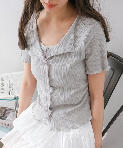 SpRay(スプレイ)の「フェイクレイヤードカーディガン(Tシャツ/カットソー・レディース・グレー/オフホワイト/イエロー/ブラック・FREE)」の17枚目の写真
