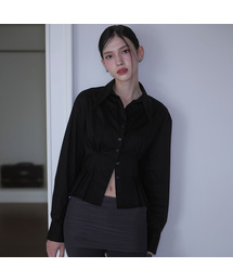 Pintuck Lace Crop Shirt [Black]