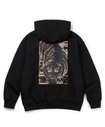 71TO96（チル ハナ トゥ グユク）の「(裏起毛) タイガーフードパーカー ジップアップ (ブラック)（パーカー）」