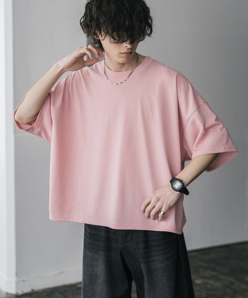 Rocky Monroe（ロッキーモンロー）の「AIR TEC+ 接触冷感・遮熱・UVカット 多機能オーバーサイズショート丈半袖Tシャツ（Tシャツ/カットソー・メンズ・ブラック/グレイッシュベージュ/ブルー/チャコール/ネイビー/ピンク/ホワイト・M/XL/L）」の7枚目の写真