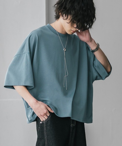 Rocky Monroe（ロッキーモンロー）の「AIR TEC+ 接触冷感・遮熱・UVカット 多機能オーバーサイズショート丈半袖Tシャツ（Tシャツ/カットソー・メンズ・ブラック/グレイッシュベージュ/ブルー/チャコール/ネイビー/ピンク/ホワイト・M/XL/L）」の6枚目の写真