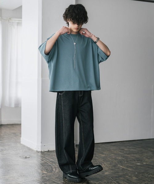 Rocky Monroe（ロッキーモンロー）の「AIR TEC+ 接触冷感・遮熱・UVカット 多機能オーバーサイズショート丈半袖Tシャツ（Tシャツ/カットソー・メンズ・ブラック/グレイッシュベージュ/ブルー/チャコール/ネイビー/ピンク/ホワイト・M/XL/L）」の9枚目の写真