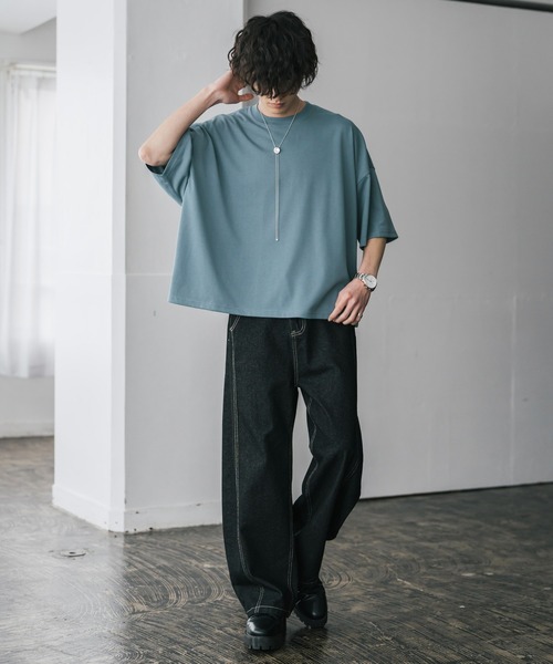 Rocky Monroe（ロッキーモンロー）の「AIR TEC+ 接触冷感・遮熱・UVカット 多機能オーバーサイズショート丈半袖Tシャツ（Tシャツ/カットソー・メンズ・ブラック/グレイッシュベージュ/ブルー/チャコール/ネイビー/ピンク/ホワイト・M/XL/L）」の10枚目の写真