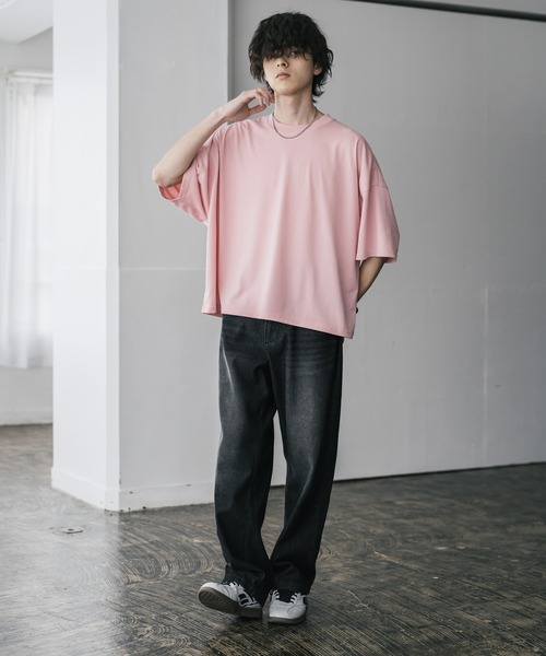 Rocky Monroe（ロッキーモンロー）の「AIR TEC+ 接触冷感・遮熱・UVカット 多機能オーバーサイズショート丈半袖Tシャツ（Tシャツ/カットソー・メンズ・ブラック/グレイッシュベージュ/ブルー/チャコール/ネイビー/ピンク/ホワイト・M/XL/L）」の15枚目の写真