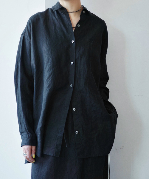 JOURNAL STANDARD LUXE(ジャーナルスタンダード ラックス)の「40リネン レギュラーカラーシャツ(シャツ/ブラウス・レディース・ブラック/ベージュ・FREE)」の4枚目の写真
