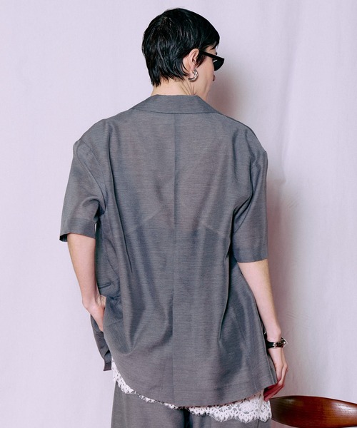 MAISON SPECIAL（メゾンスペシャル）の「Half-Sleeve Sheer Suiting Jacket/ハーフスリーブシアースーチングジャケット（テーラードジャケット・レディース・ホワイト/グレー・FREE）」の7枚目の写真