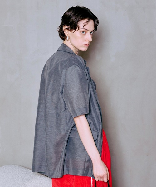 MAISON SPECIAL（メゾンスペシャル）の「Half-Sleeve Sheer Suiting Jacket/ハーフスリーブシアースーチングジャケット（テーラードジャケット・レディース・ホワイト/グレー・FREE）」の9枚目の写真