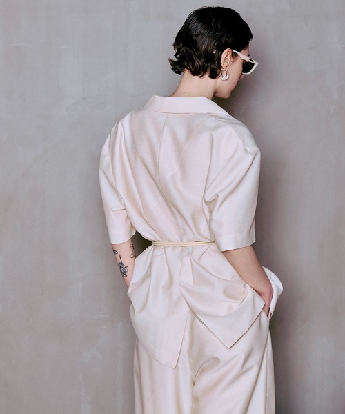 MAISON SPECIAL（メゾンスペシャル）の「Half-Sleeve Sheer Suiting Jacket/ハーフスリーブシアースーチングジャケット（テーラードジャケット・レディース・ホワイト/グレー・FREE）」の10枚目の写真