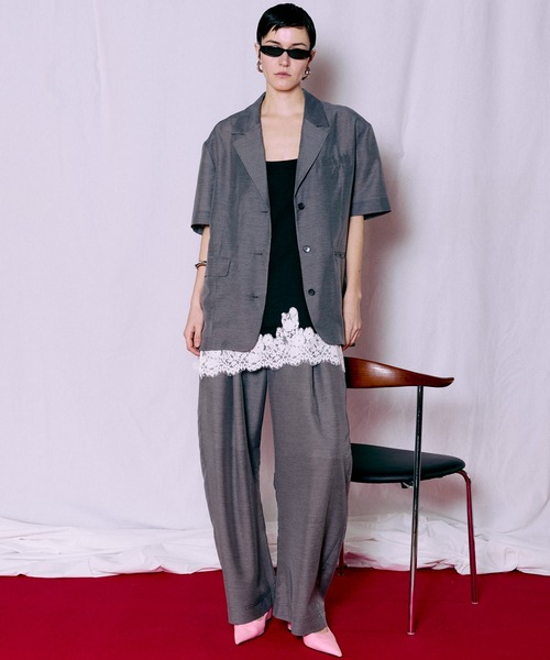 MAISON SPECIAL（メゾンスペシャル）の「Half-Sleeve Sheer Suiting Jacket/ハーフスリーブシアースーチングジャケット（テーラードジャケット・レディース・ホワイト/グレー・FREE）」の11枚目の写真