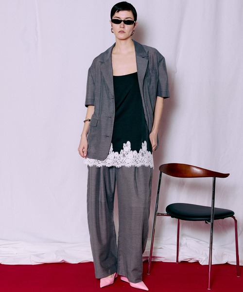 MAISON SPECIAL（メゾンスペシャル）の「Half-Sleeve Sheer Suiting Jacket/ハーフスリーブシアースーチングジャケット（テーラードジャケット・レディース・ホワイト/グレー・FREE）」の12枚目の写真