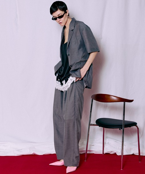 MAISON SPECIAL（メゾンスペシャル）の「Half-Sleeve Sheer Suiting Jacket/ハーフスリーブシアースーチングジャケット（テーラードジャケット・レディース・ホワイト/グレー・FREE）」の13枚目の写真