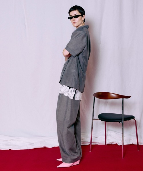 MAISON SPECIAL（メゾンスペシャル）の「Half-Sleeve Sheer Suiting Jacket/ハーフスリーブシアースーチングジャケット（テーラードジャケット・レディース・ホワイト/グレー・FREE）」の14枚目の写真