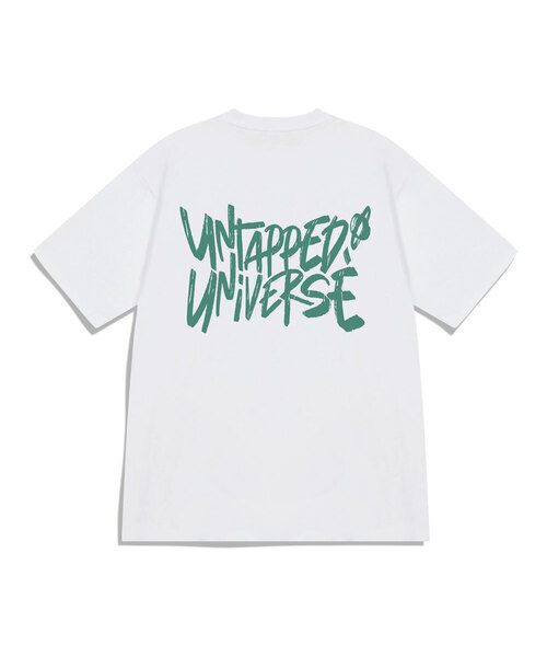 UNTAPPED STUDIO(アンタップドスタジオ)の「ユニバースレタリングピュアコットンビッグオーバーフィット半袖Tシャツ4カラー(Tシャツ/カットソー・レディース・グリーン/ブラック/ブルー/ネイビー/ホワイト/チャコールグレー・S(90)/M(95)/L/XL)」の4枚目の写真