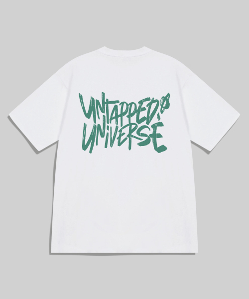 UNTAPPED STUDIO(アンタップドスタジオ)の「ユニバースレタリングピュアコットンビッグオーバーフィット半袖Tシャツ4カラー(Tシャツ/カットソー・レディース・グリーン/ブラック/ブルー/ネイビー/ホワイト/チャコールグレー・S(90)/M(95)/L/XL)」の7枚目の写真