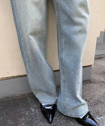 mebole（メボレ）の「ラインストーンワイドデニムパンツ（デニムパンツ）」