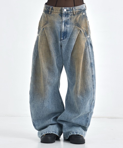 CONZ(コンズ)の「distressed curve denim (WOMENS)(デニムパンツ・レディース・インディゴブルー・3/2/1)」の2枚目の写真