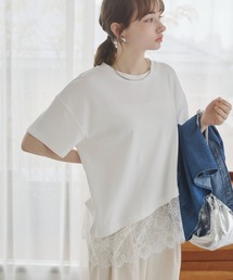 裾レース ドッキング Tシャツ / 半袖 / 夏服