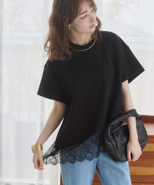 ANGIE(アンジー)の「裾レース ドッキング Tシャツ / 半袖 / 夏服(Tシャツ/カットソー・レディース・ホワイト/ブラック・FREE)」の7枚目の写真