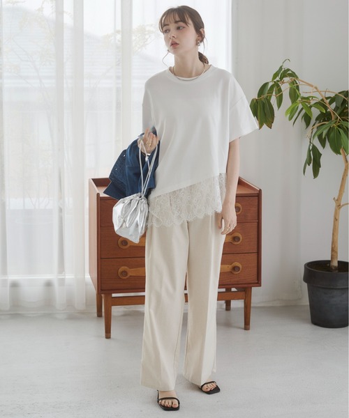 ANGIE(アンジー)の「裾レース ドッキング Tシャツ / 半袖 / 夏服(Tシャツ/カットソー・レディース・ホワイト/ブラック・FREE)」の21枚目の写真