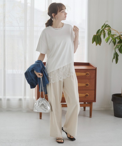 ANGIE(アンジー)の「裾レース ドッキング Tシャツ / 半袖 / 夏服(Tシャツ/カットソー・レディース・ホワイト/ブラック・FREE)」の22枚目の写真