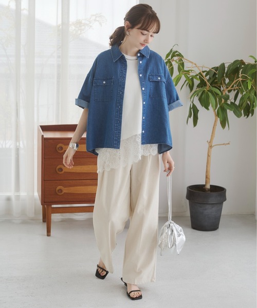 ANGIE(アンジー)の「裾レース ドッキング Tシャツ / 半袖 / 夏服(Tシャツ/カットソー・レディース・ホワイト/ブラック・FREE)」の19枚目の写真