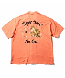 HOUSTON ヒューストン TIGER EMB RAYON BOWLING S/S SHIRT タイガー ロゴ チェーン刺繍 ボウリングシャツ 半袖 / オープンカラーシャツ / 開襟シャツ