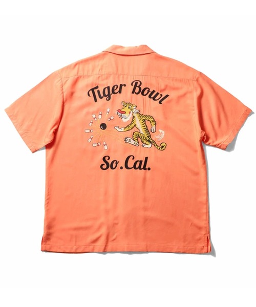 HOUSTON(ヒューストン)の「HOUSTON ヒューストン TIGER EMB RAYON BOWLING S/S SHIRT タイガー ロゴ チェーン刺繍 ボウリングシャツ 半袖 / オープンカラーシャツ / 開襟シャツ(シャツ/ブラウス・メンズ・ターコイズブルー/サーモンピンク/ブラック・M/XL/L)」の3枚目の写真