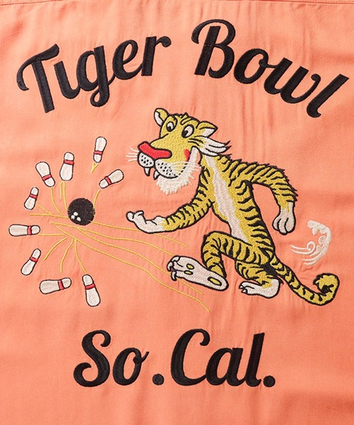 HOUSTON(ヒューストン)の「HOUSTON ヒューストン TIGER EMB RAYON BOWLING S/S SHIRT タイガー ロゴ チェーン刺繍 ボウリングシャツ 半袖 / オープンカラーシャツ / 開襟シャツ(シャツ/ブラウス・メンズ・ターコイズブルー/サーモンピンク/ブラック・M/XL/L)」の6枚目の写真