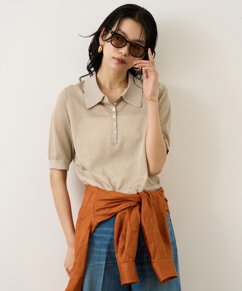 ROPE'（ロペ）の「ラメシアーポロ襟プルオーバー/イージーケア（ニット/セーター・レディース・ベージュ/ピンク/ライトグレー/ネイビー・FREE）」の8枚目の写真
