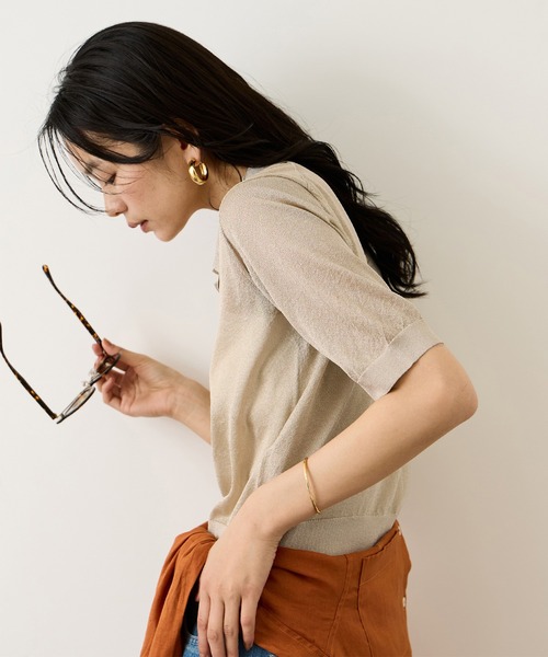 ROPE'（ロペ）の「ラメシアーポロ襟プルオーバー/イージーケア（ニット/セーター・レディース・ベージュ/ピンク/ライトグレー/ネイビー・FREE）」の9枚目の写真
