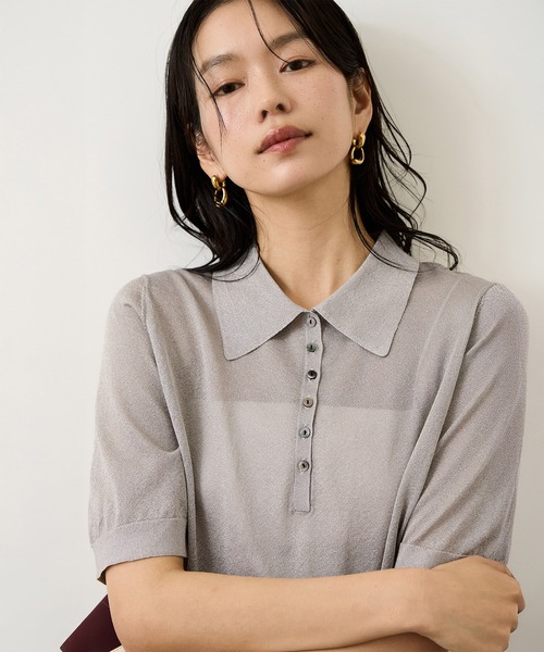 ROPE'（ロペ）の「ラメシアーポロ襟プルオーバー/イージーケア（ニット/セーター・レディース・ベージュ/ピンク/ライトグレー/ネイビー・FREE）」の12枚目の写真