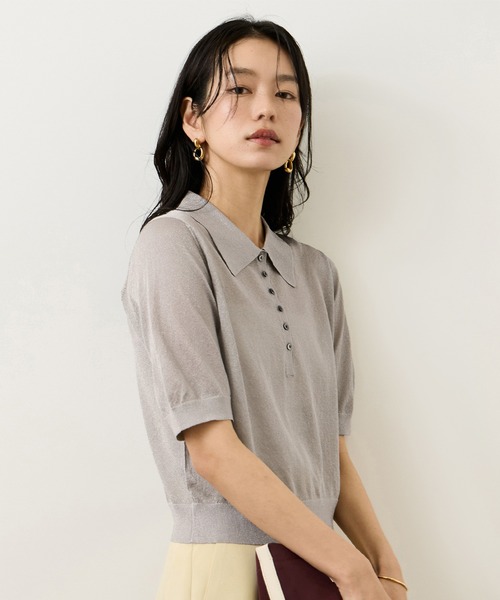 ROPE'（ロペ）の「ラメシアーポロ襟プルオーバー/イージーケア（ニット/セーター・レディース・ベージュ/ピンク/ライトグレー/ネイビー・FREE）」の15枚目の写真