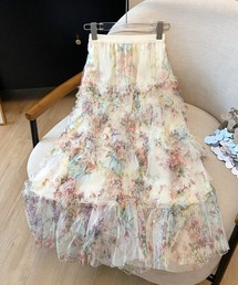 LUCPY（ラクピー）の「フラワープリントチュールロングスカート（スカート）」