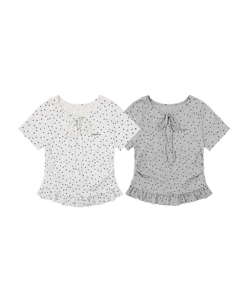 HOOK(フック)の「HOOK for girls 星柄フロントリボンペプラム半袖トップス (SS)(Tシャツ/カットソー・レディース・ホワイト/グレー・FREE)」の3枚目の写真