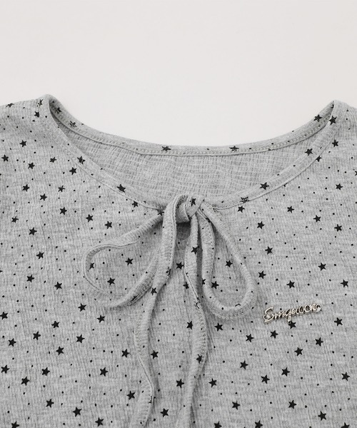 HOOK(フック)の「HOOK for girls 星柄フロントリボンペプラム半袖トップス (SS)(Tシャツ/カットソー・レディース・ホワイト/グレー・FREE)」の7枚目の写真