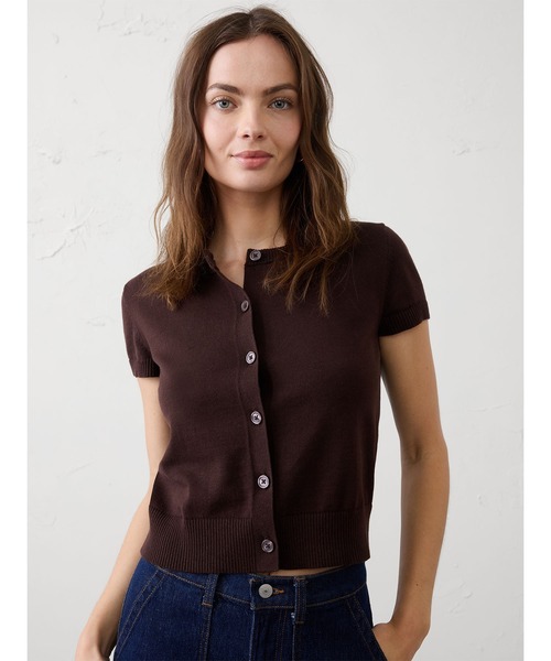 BANANA REPUBLIC FACTORY STORE(バナナリパブリック ファクトリーストア)の「BANANA REPUBLIC FACTORY STORE コットンクロップドニットカーディガン(カーディガン/ボレロ・レディース・ブラウン/オフホワイト・S/M/L/XS)」の2枚目の写真