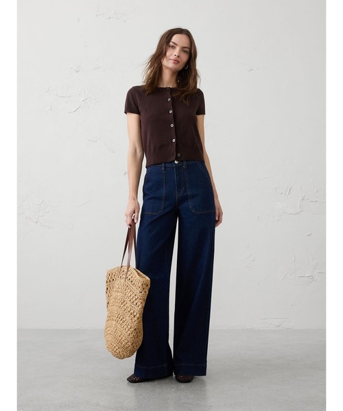 BANANA REPUBLIC FACTORY STORE(バナナリパブリック ファクトリーストア)の「BANANA REPUBLIC FACTORY STORE コットンクロップドニットカーディガン(カーディガン/ボレロ・レディース・ブラウン/オフホワイト・S/M/L/XS)」の5枚目の写真