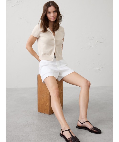 BANANA REPUBLIC FACTORY STORE(バナナリパブリック ファクトリーストア)の「BANANA REPUBLIC FACTORY STORE コットンクロップドニットカーディガン(カーディガン/ボレロ・レディース・ブラウン/オフホワイト・S/M/L/XS)」の4枚目の写真