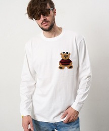 mlt5687- 5.6ozコットン天竺 カートべアシークインパッチワークLS Tシャツ(624-02901)