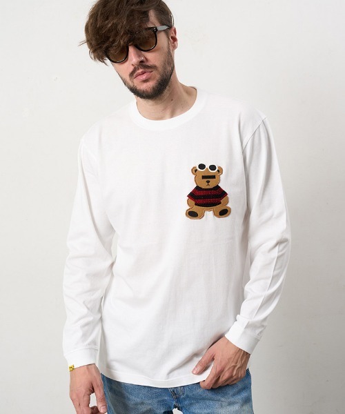 STUD MUFFIN(スタッドマフィン)の「mlt5687- 5.6ozコットン天竺 カートべアシークインパッチワークLS Tシャツ(624-02901)(Tシャツ/カットソー・メンズ・ブラック/チャコールグレー/ブルー/ホワイト・2/3/4)」の2枚目の写真