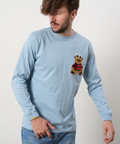 STUD MUFFIN(スタッドマフィン)の「mlt5687- 5.6ozコットン天竺 カートべアシークインパッチワークLS Tシャツ(624-02901)(Tシャツ/カットソー・メンズ・ブラック/チャコールグレー/ブルー/ホワイト・2/3/4)」の4枚目の写真