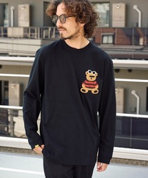 mlt5687- 5.6ozコットン天竺 カートべアシークインパッチワークLS Tシャツ(624-02901)