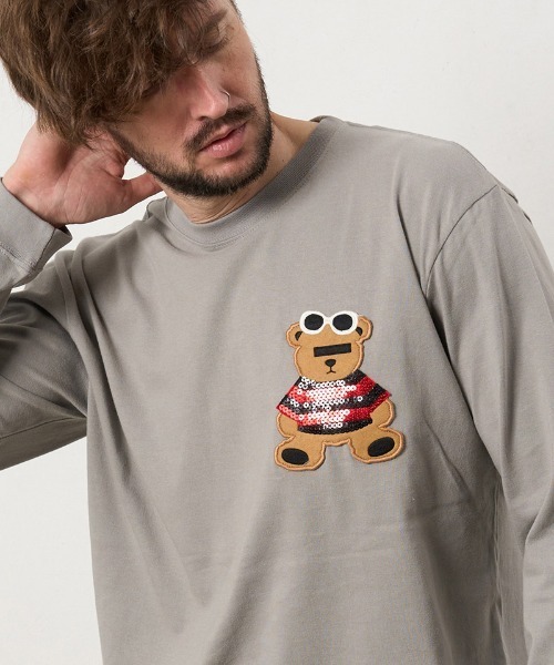 STUD MUFFIN(スタッドマフィン)の「mlt5687- 5.6ozコットン天竺 カートべアシークインパッチワークLS Tシャツ(624-02901)(Tシャツ/カットソー・メンズ・ブラック/チャコールグレー/ブルー/ホワイト・2/3/4)」の19枚目の写真