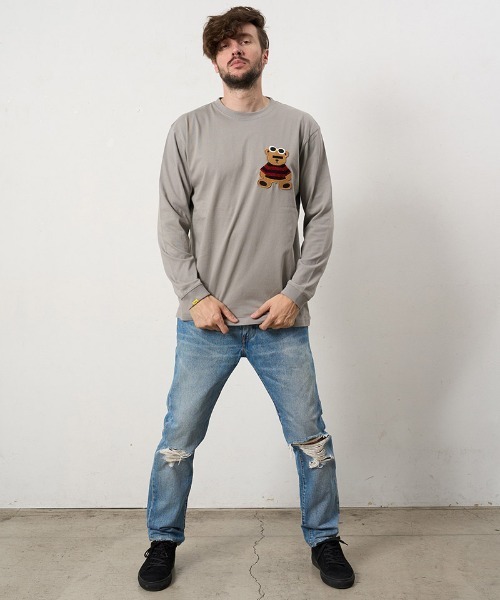 STUD MUFFIN(スタッドマフィン)の「mlt5687- 5.6ozコットン天竺 カートべアシークインパッチワークLS Tシャツ(624-02901)(Tシャツ/カットソー・メンズ・ブラック/チャコールグレー/ブルー/ホワイト・2/3/4)」の9枚目の写真
